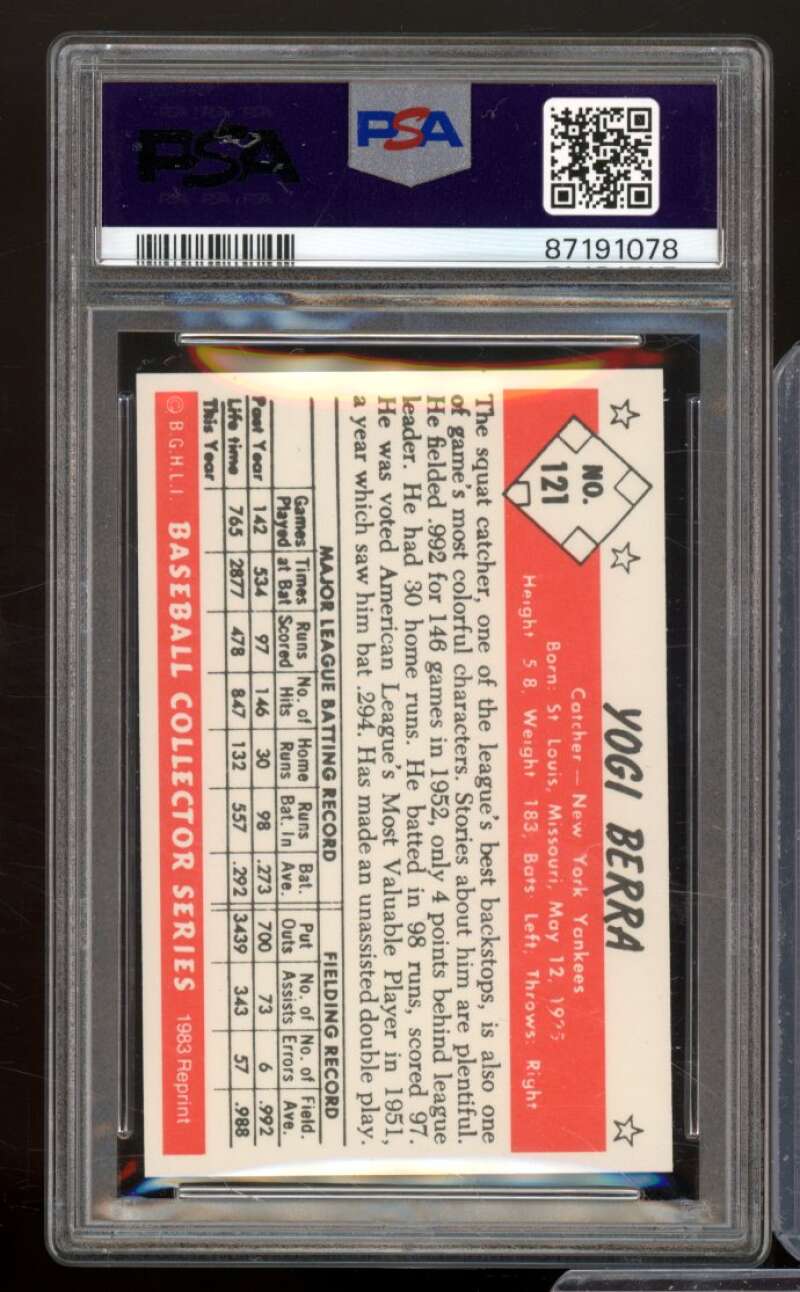 Yogi Berra Card 1983 C.C.C. Reprint 53 Bowman Color #121 PSA 8 Image 2