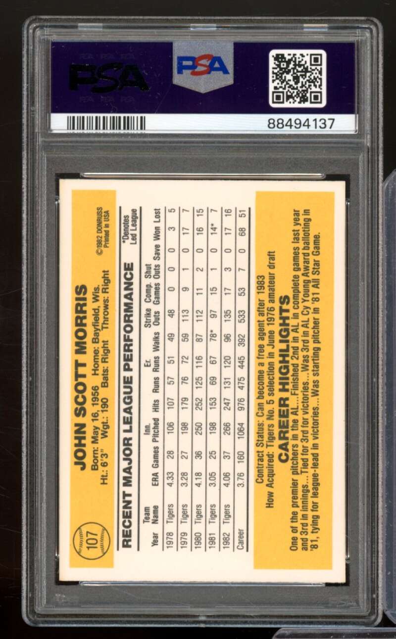 Jack Morris Card 1983 Donruss #107 PSA 9 Image 2