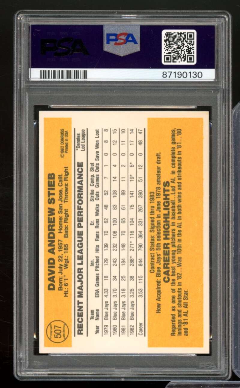 Dave Stieb Card 1983 Donruss #507 PSA 9 Image 2