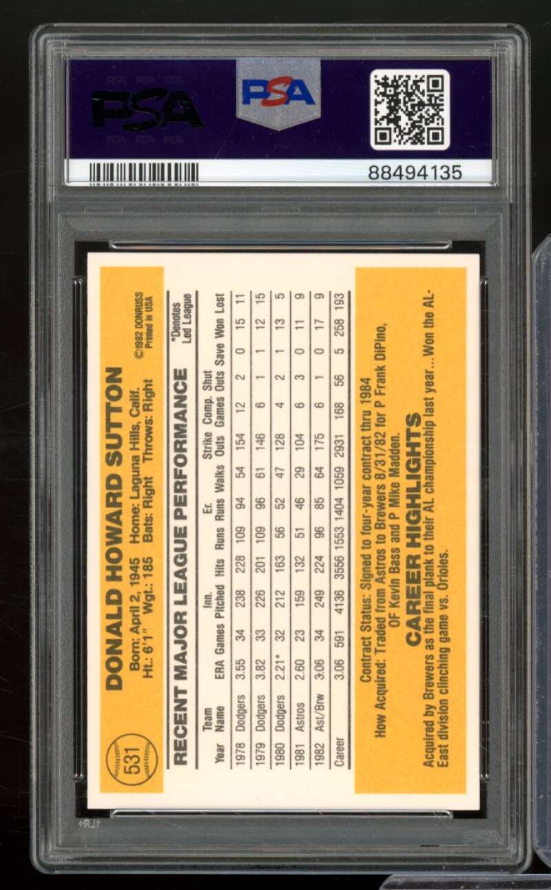 Don Sutton Card 1983 Donruss #531 PSA 9 Image 2