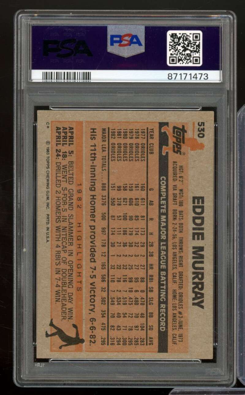 Eddie Murray Card 1983 Topps #530 PSA 8 Image 2