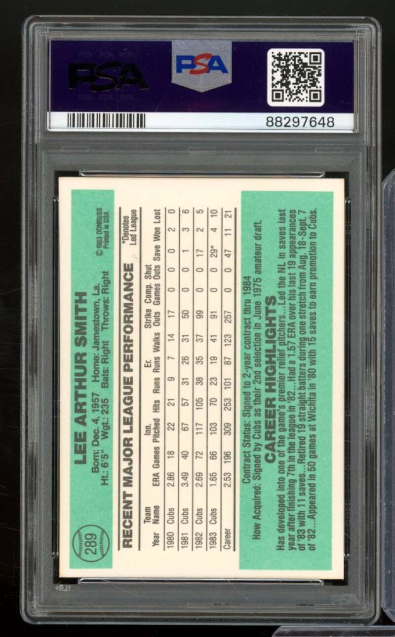 Lee Smith Card 1984 Donruss #289 PSA 9 Image 2