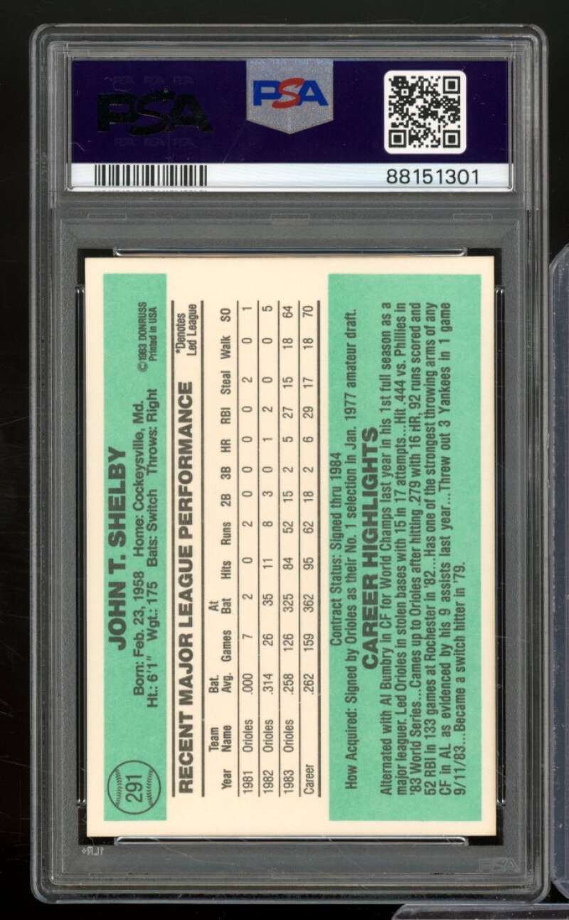 John Shelby Card 1984 Donruss #291 PSA 9 Image 2