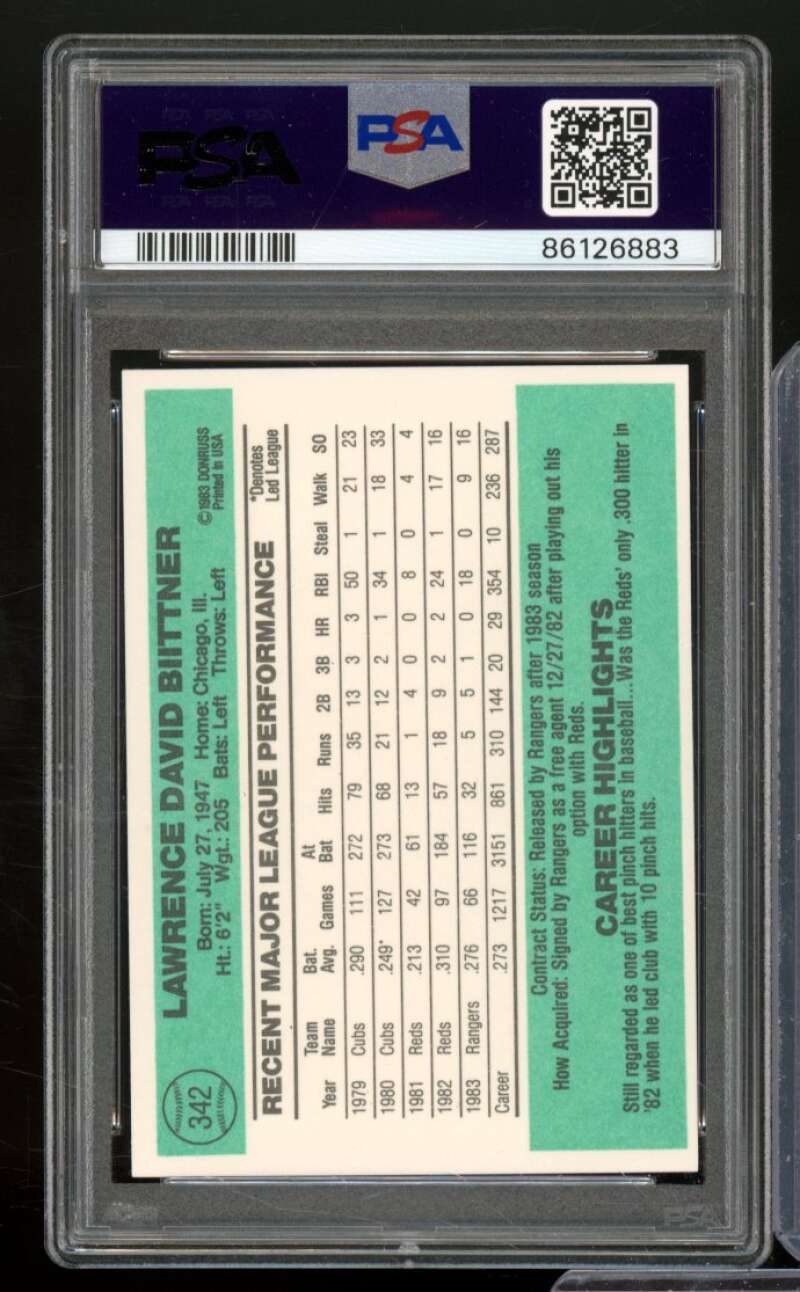 Larry Biittner Card 1984 Donruss #342 PSA 9 Image 2