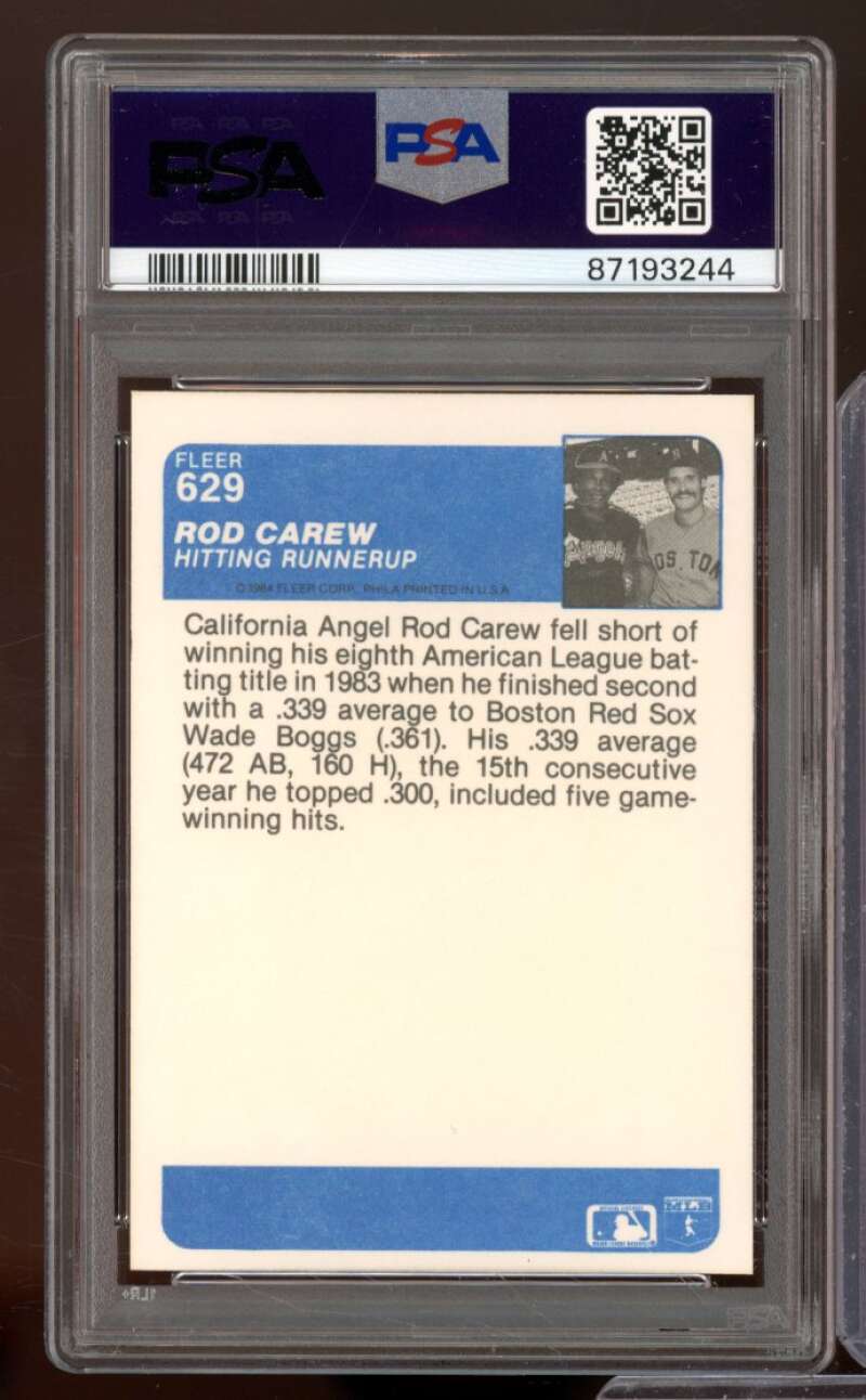 Rod Carew Card 1984 Fleer #629 PSA 8 Image 2