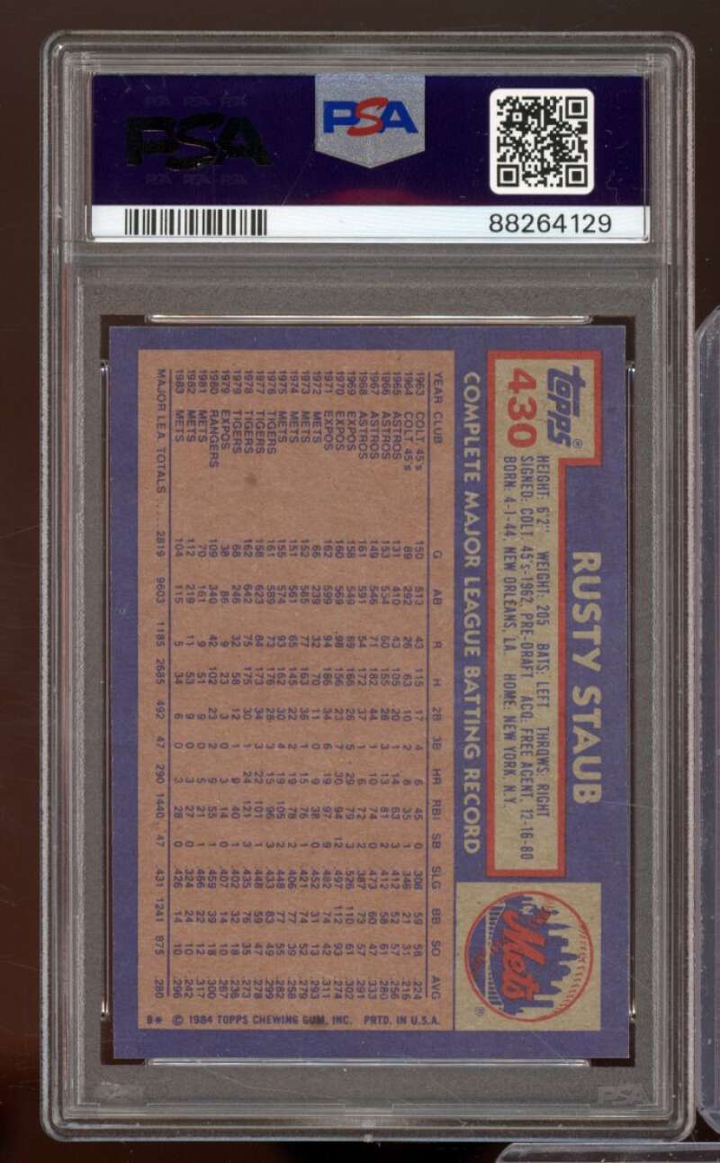 Rusty Staub Card 1984 Topps #430 PSA 9 Image 2