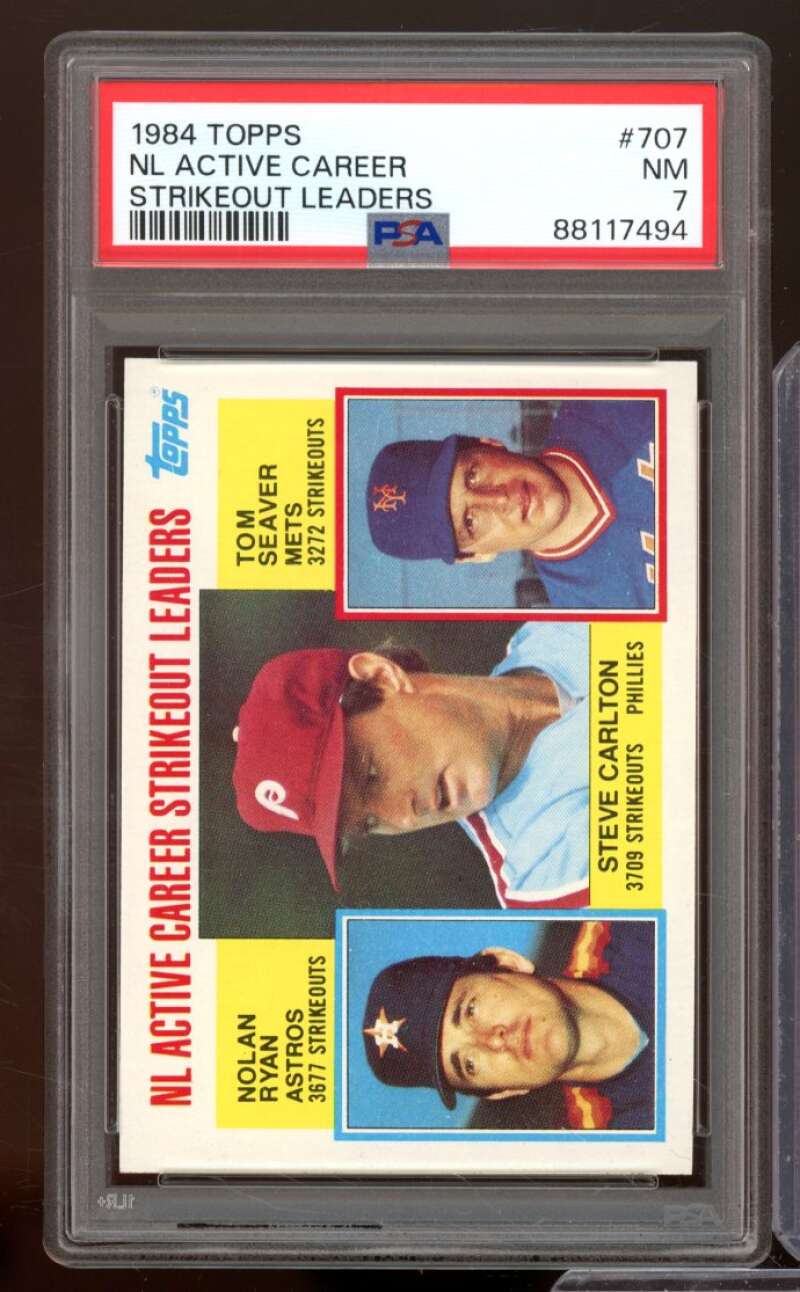 Nolan Ryan / Tom Seaver / Carlton Leaders Card 1984 Topps Strikeout #707 PSA 7 Image 1