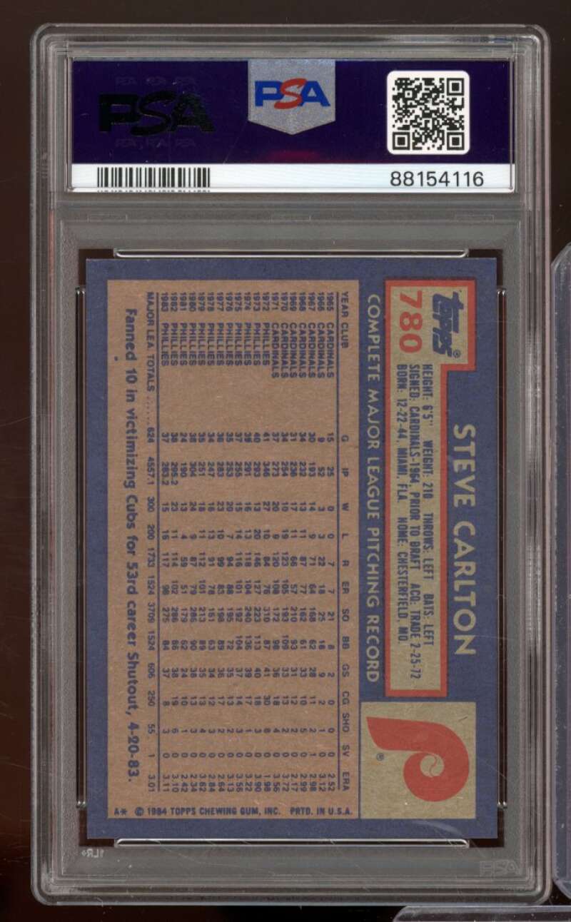 Steve Carlton Card 1984 Topps #780 PSA 8 Image 2