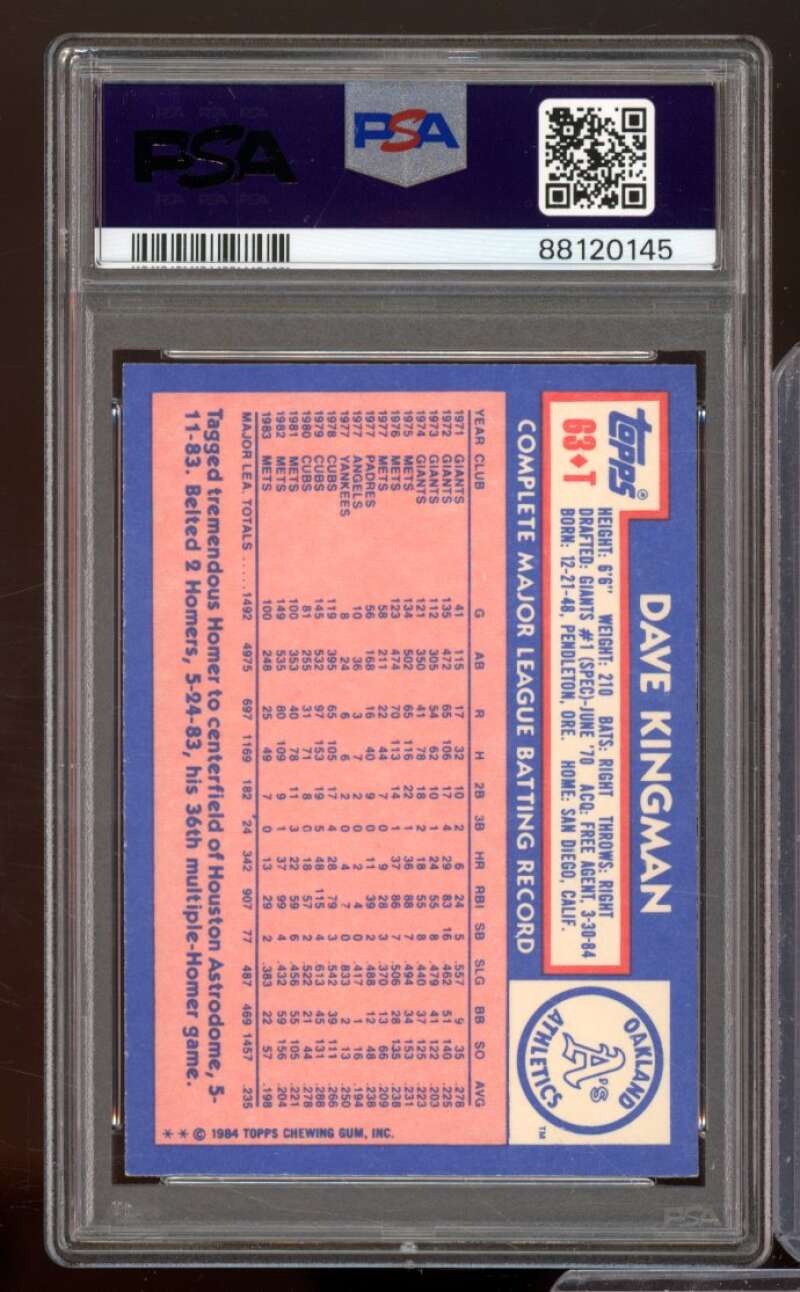 Dave Kingman Card 1984 Topps Traded #63T PSA 9 Image 2