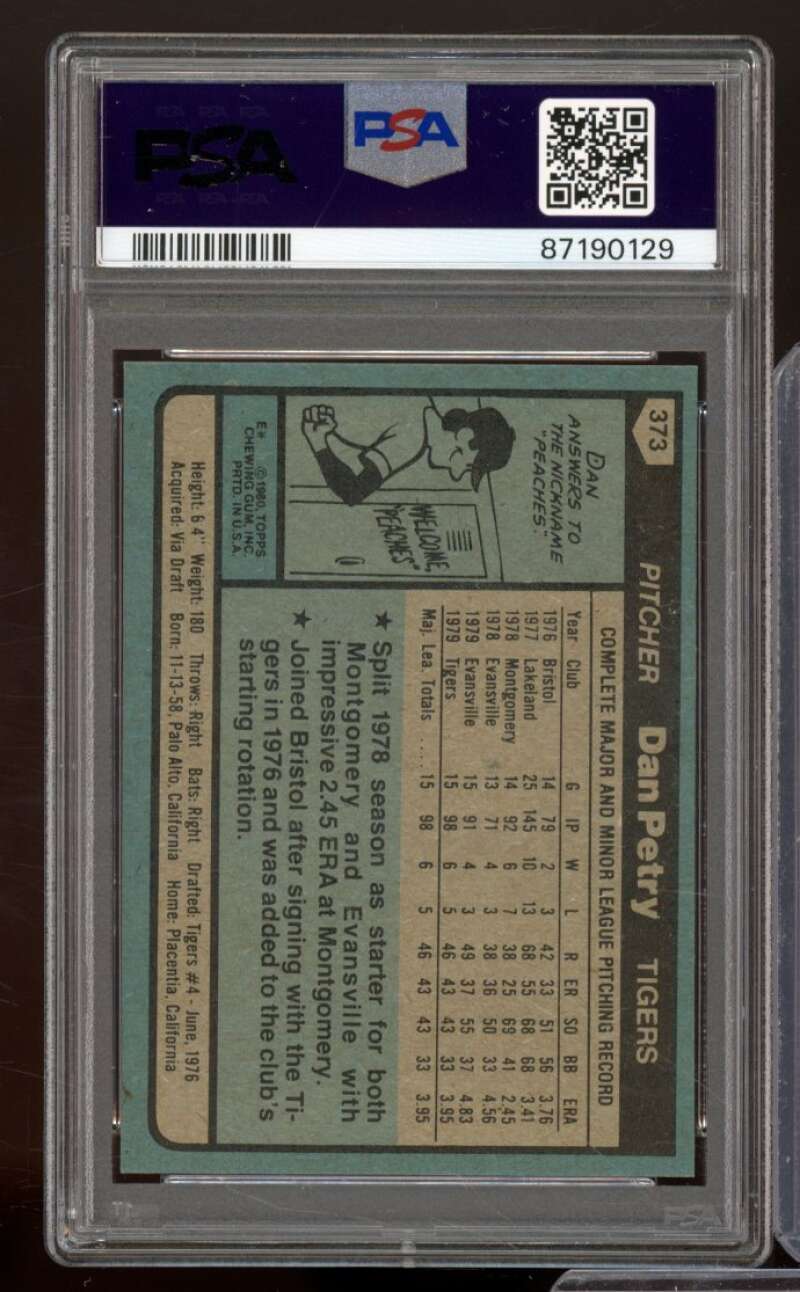 Dan Petry Rookie Card 1980 Topps #373 PSA 8 Image 2