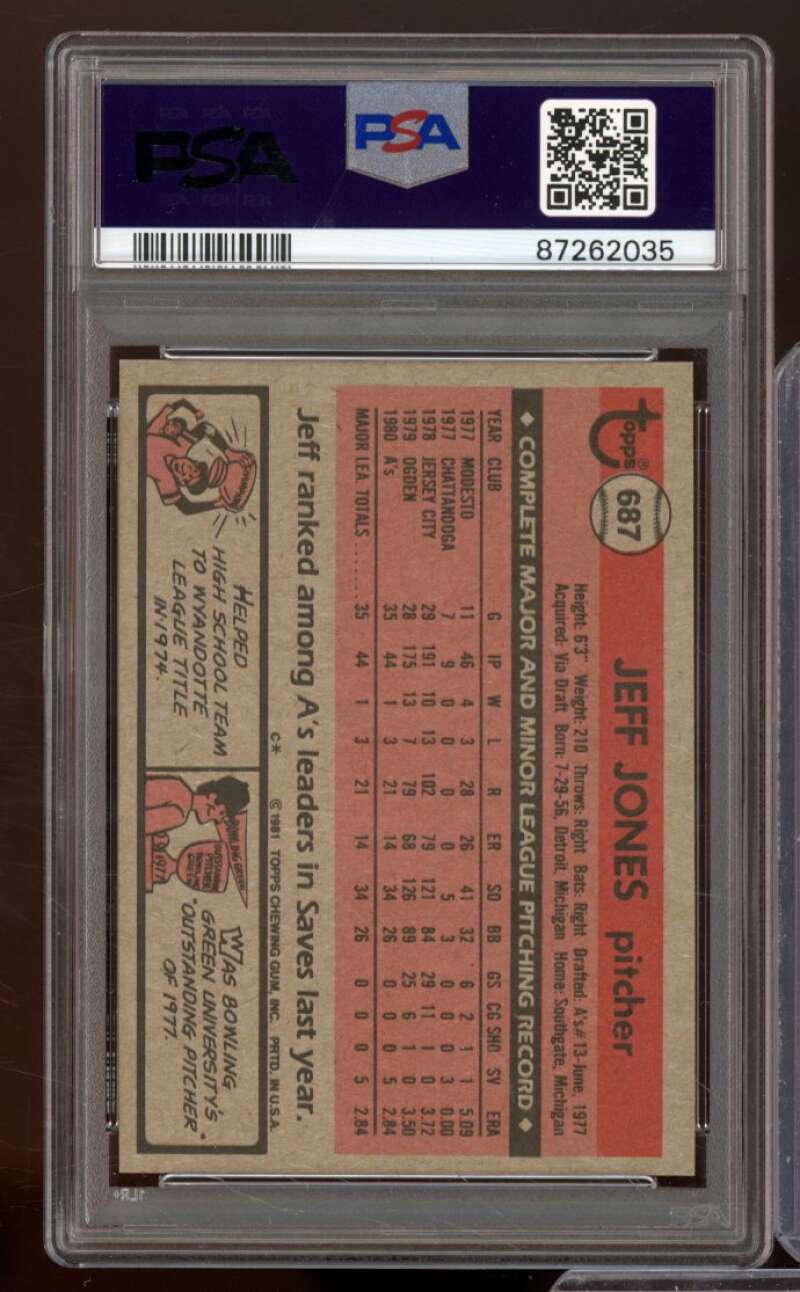 Jeff Jones Rookie Card 1981 Topps #687 PSA 7 Image 2