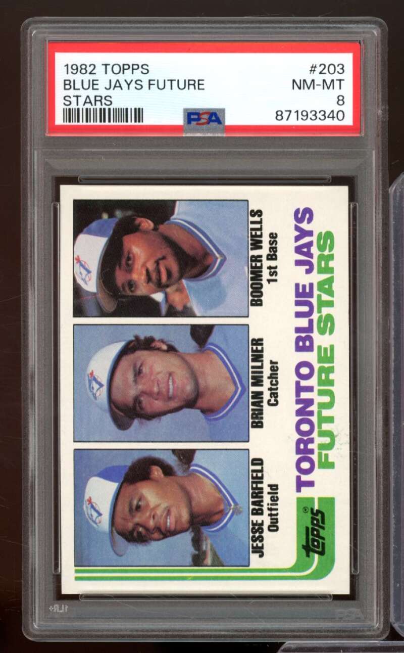 Boomer Wells/Brian Milner/Jesse Barfield Rookie Card 1982 Topps #203 PSA 8 Image 1