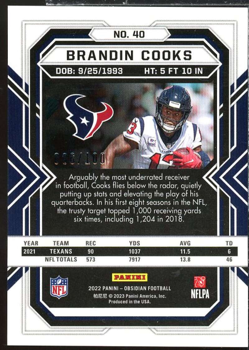 Brandin Cooks Card 2022 Panini Obsidian Electric Etch Contra #40  Image 2