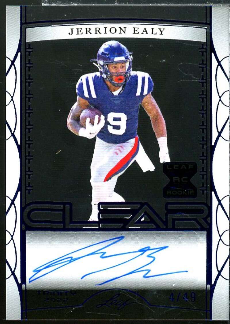 Jerrion Ealy Rookie Card 2022 Leaf Trinity Clear Autographs Navy #CAJE1  Image 1