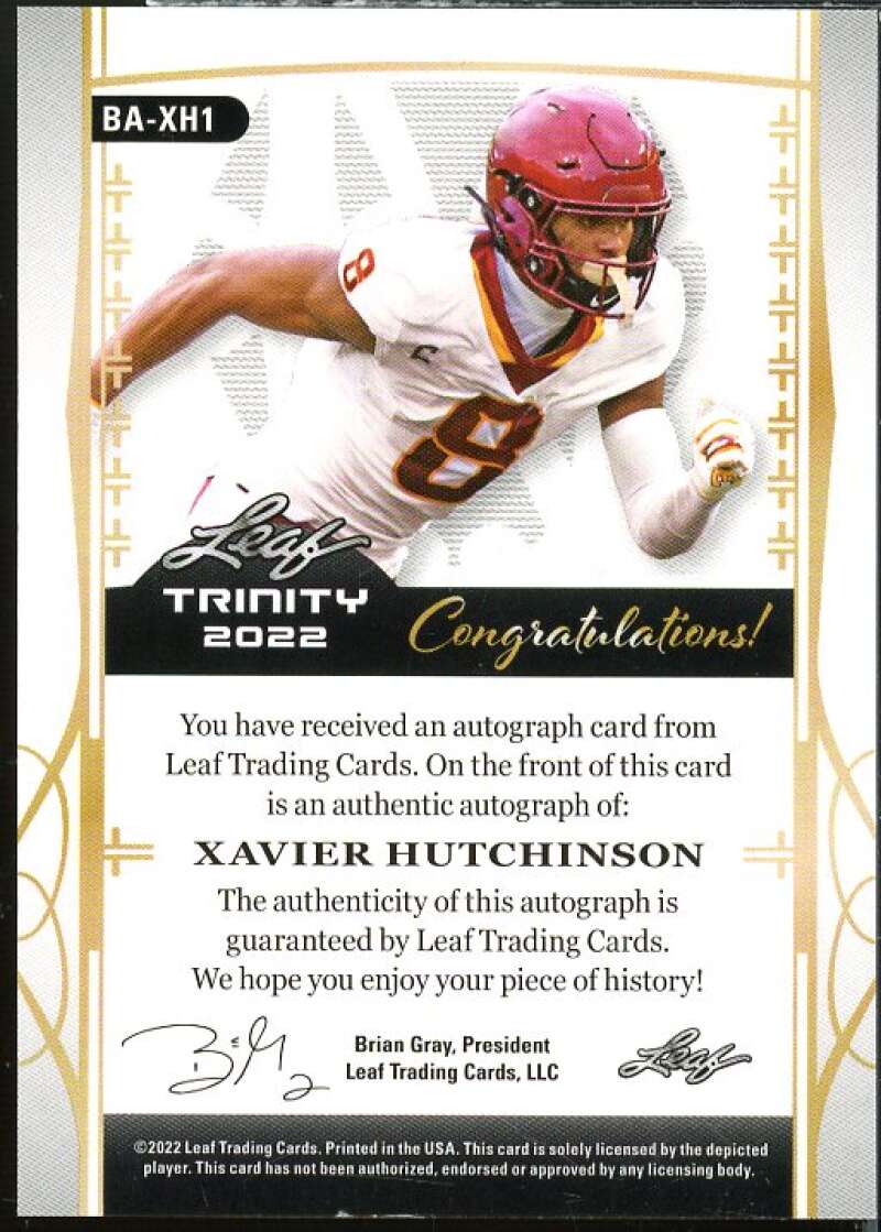 Xavier Hutchinson Rookie Card 2022 Leaf Trinity Gold #BAXH1  Image 2