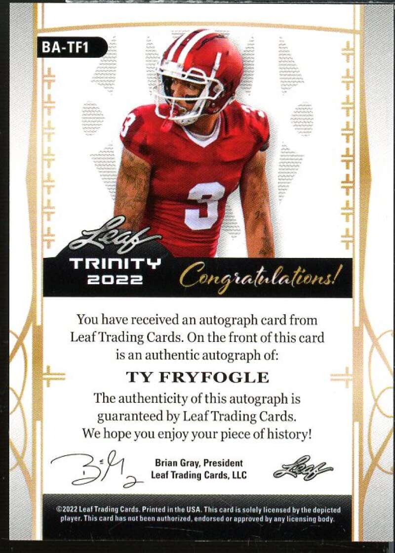 Ty Fryfogle Rookie Card 2022 Leaf Trinity Platinum #BATF1  Image 2