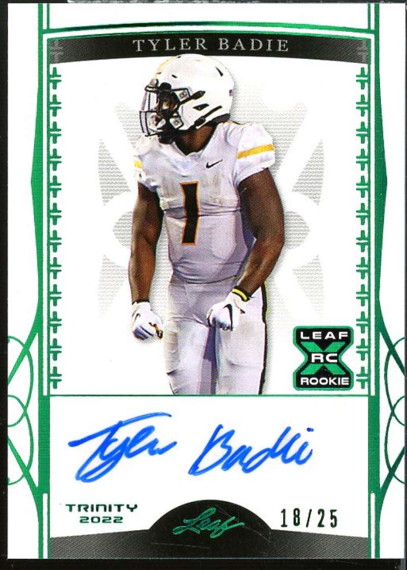 Tyler Badie Rookie Card 2022 Leaf Trinity Emerald #BATB1  Image 1