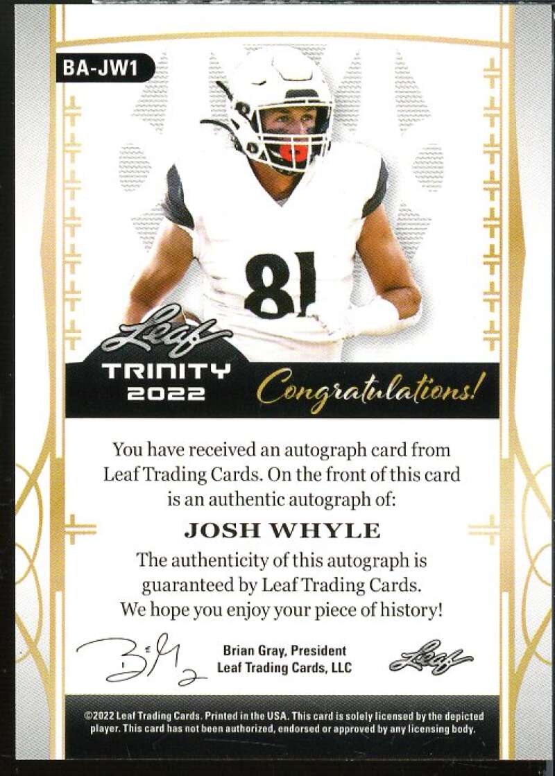 Josh Whyle Rookie Card 2022 Leaf Trinity Emerald #BAJW1  Image 2