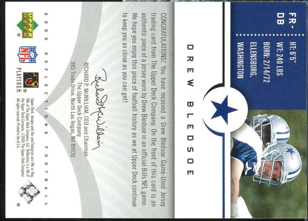 Drew Bledsoe Card 2005 Reflections Fabrics #FRDB  Image 2