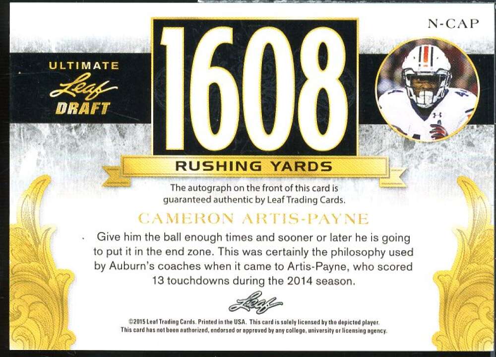 Cameron Artis-Payne Card 2015 Leaf Ultimate Draft Ultimate Numbers #UNCAP  Image 2