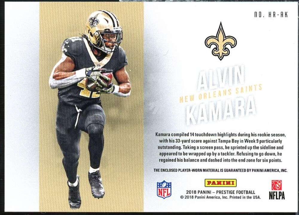 Alvin Kamara Card 2018 Prestige Highlight Reel Jerseys #9  Image 2