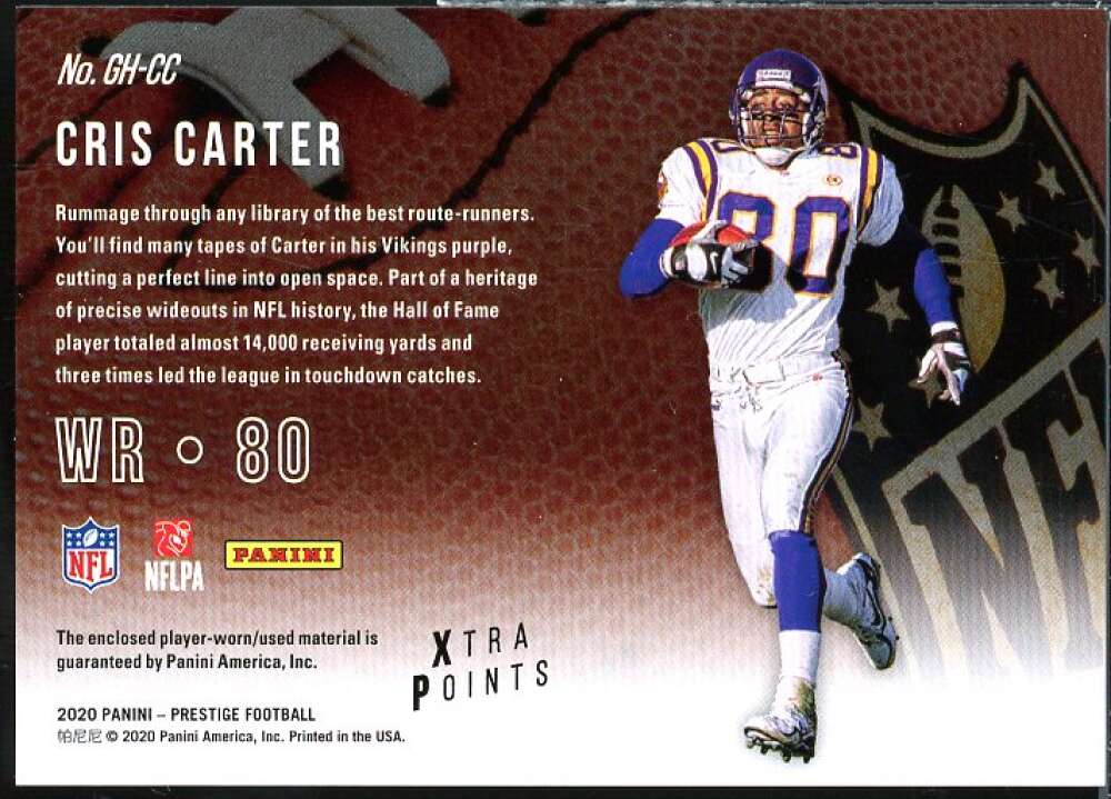 Cris Carter Card 2020 Prestige Gridiron Heritage Jerseys Xtra Points Blue #1  Image 2