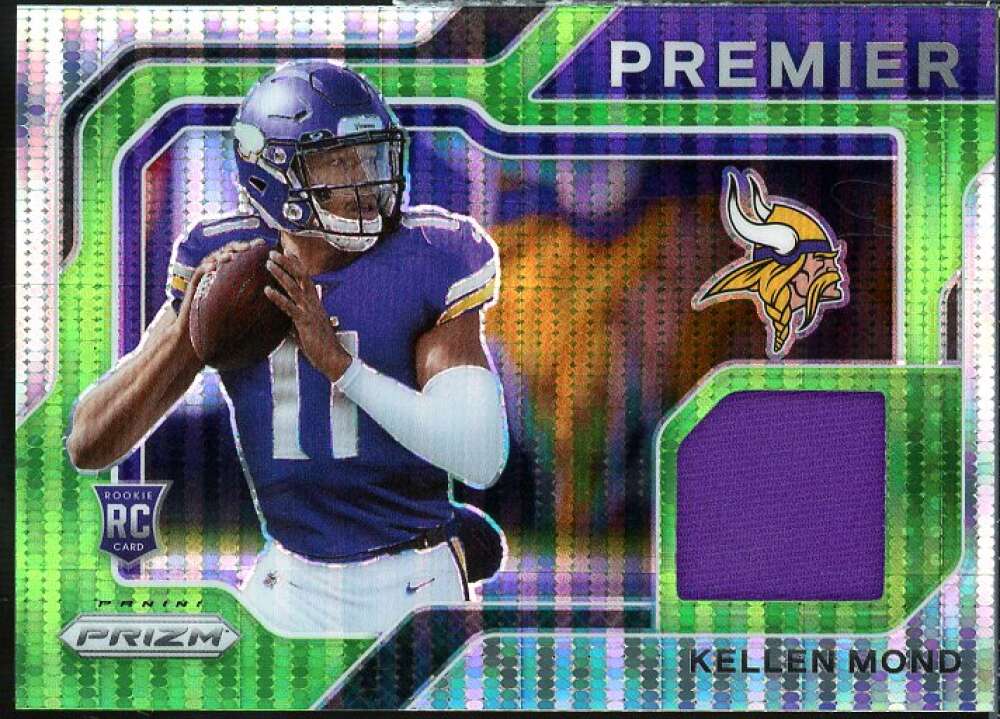 Kellen Mond Rookie Card 2021 Panini Prizm Premier Jerseys Neon Green Pulsar #18  Image 1