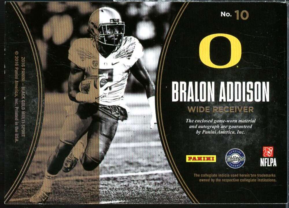 Bralon Addison Card 2016 Panini Black Gold Collegiate Autograph Jerseys #10  Image 2