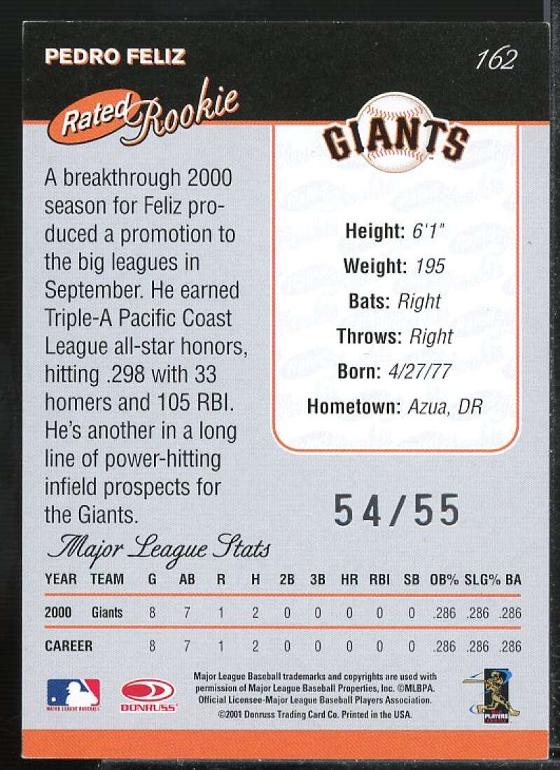 Pedro Feliz 01 DN Rookie Card 2002 Donruss Rookies Recollection Autographs #14  Image 2