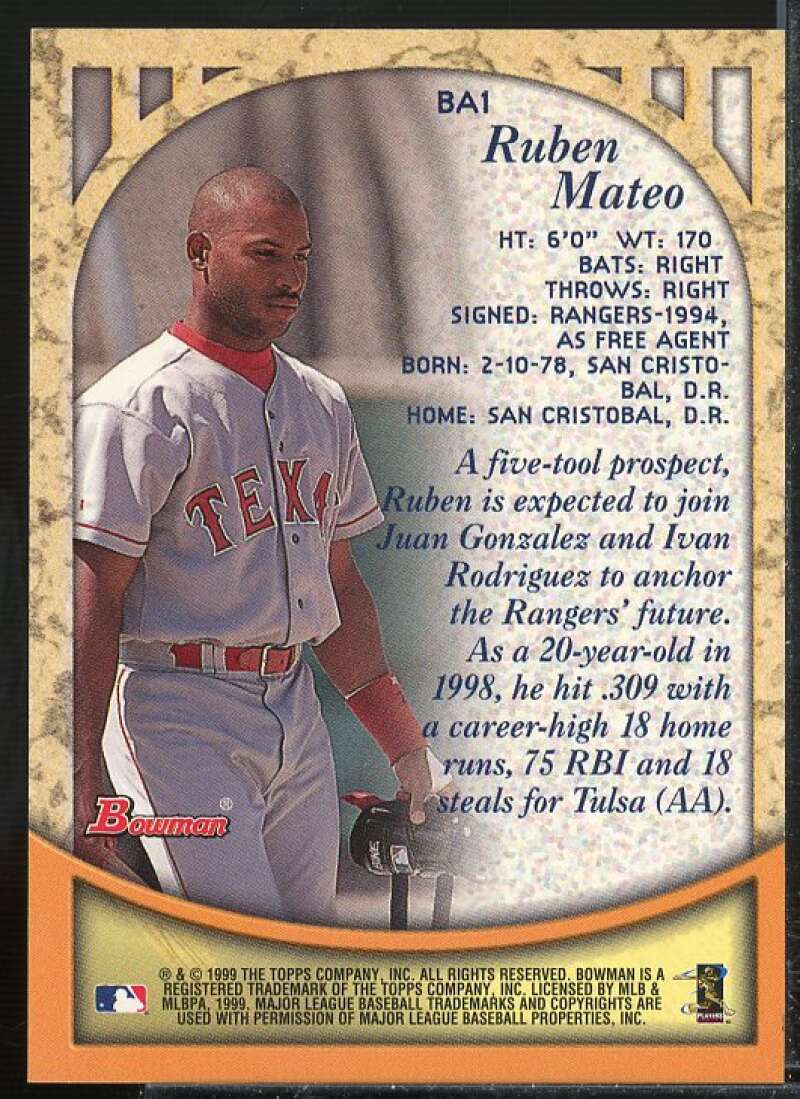 Ruben Mateo Rookie Card 1999 Bowman Autographs #BA1  Image 2