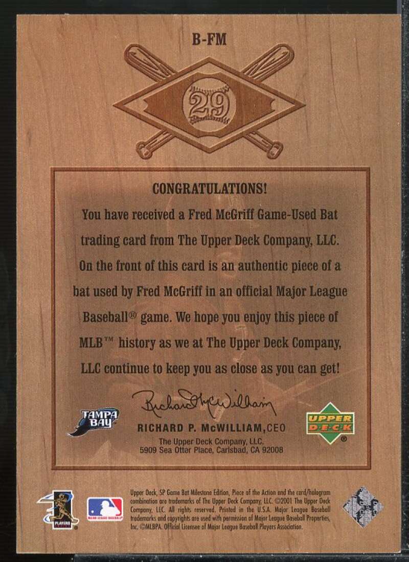 Fred McGriff 2001 SP Game Bat Milestone Piece of Action Bound for the Hall #BFM  Image 2