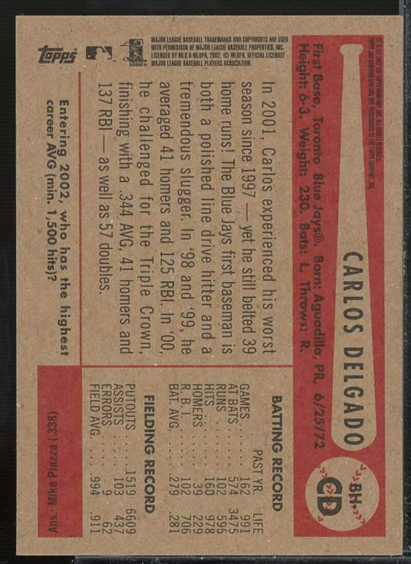 Carlos Delgado Jsy G Card 2002 Bowman Heritage Relics #BHCD  Image 2