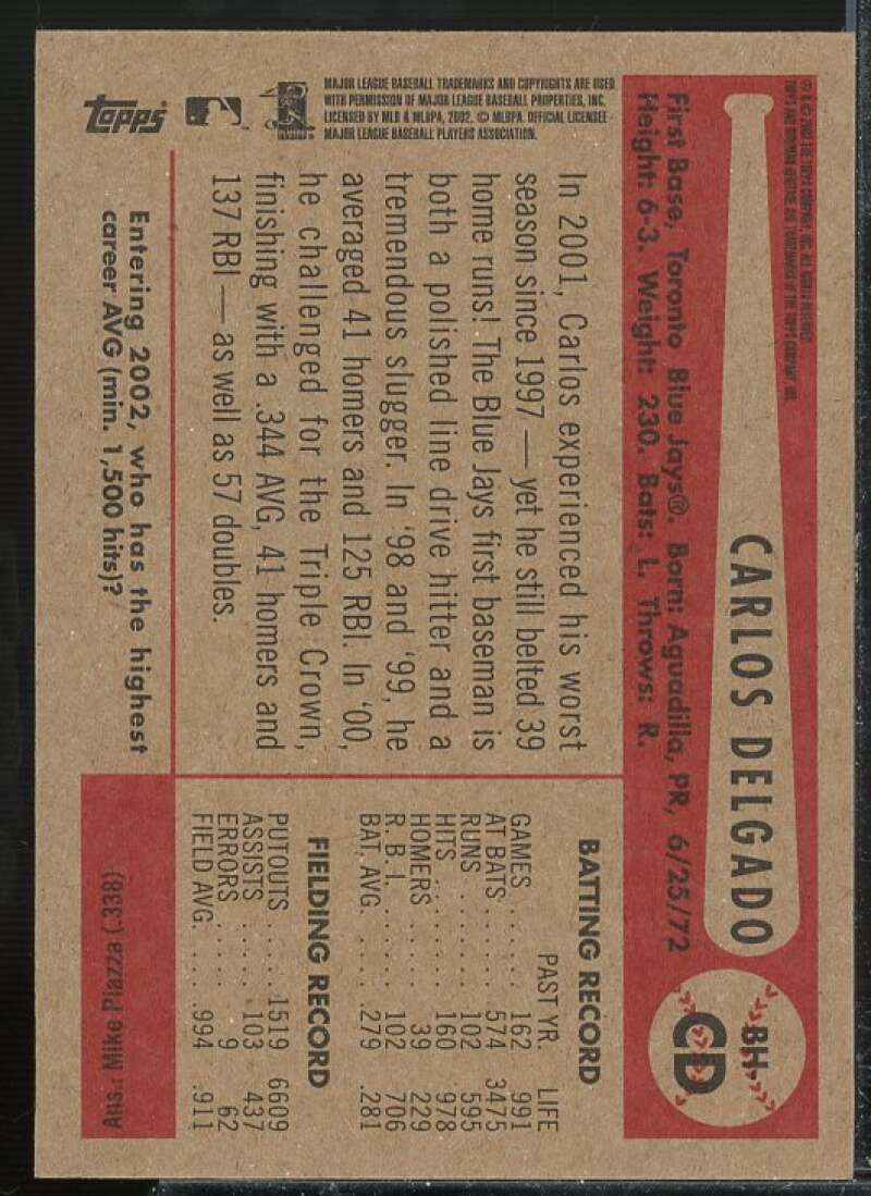 Carlos Delgado Jsy G Card 2002 Bowman Heritage Relics #BHCD  Image 2