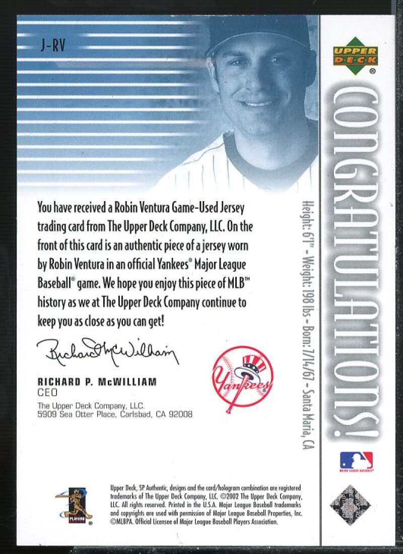 Robin Ventura Card 2002 SP Authentic Game Jersey #JRV  Image 2