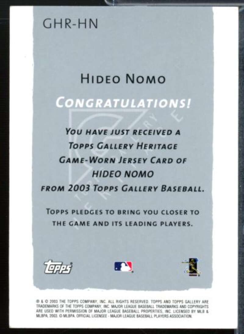 Hideo Nomo Jsy A Card 2003 Topps Gallery Heritage Relics #HN  Image 2