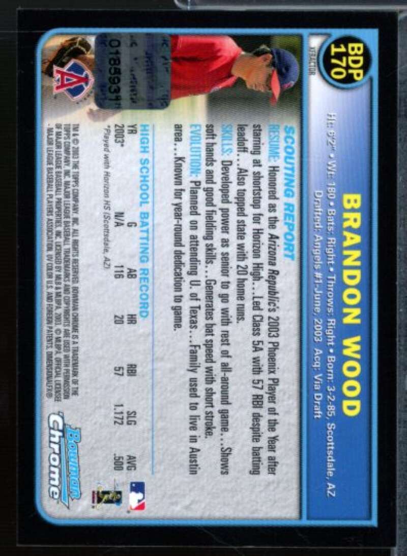 Brandon Wood AU Rookie Card 2003 Bowman Chrome Draft X-Fractors #170  Image 2