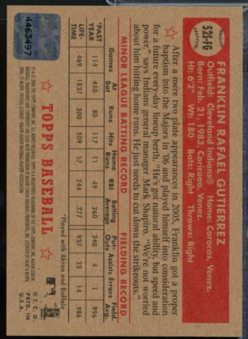 Franklin Gutierrez H Card 2006 Topps '52 Signatures #FG  Image 2