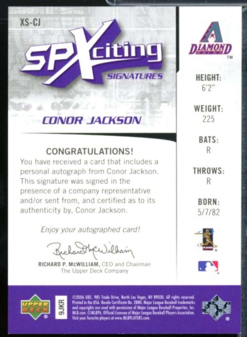 Conor Jackson Card 2006 SPx SPxciting Signature #CJ  Image 2