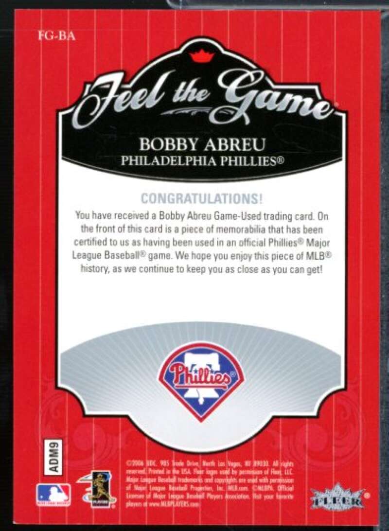 Bobby Abreu Jsy Card 2006 Ultra Feel the Game #BA  Image 2
