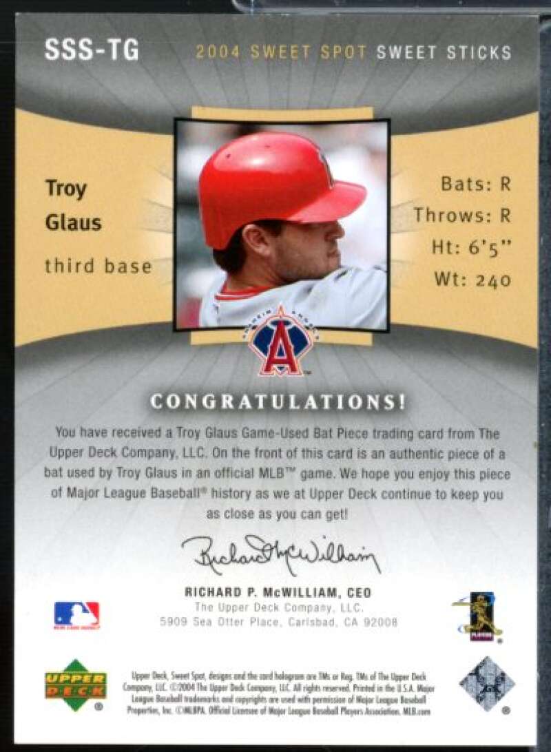 Troy Glaus Card 2004 Sweet Spot Sweet Sticks #SSSTG  Image 2