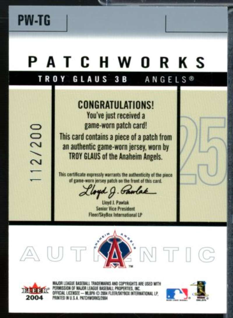 Troy Glaus Card 2004 Fleer Patchworks Game Used Level 1 #TG  Image 2