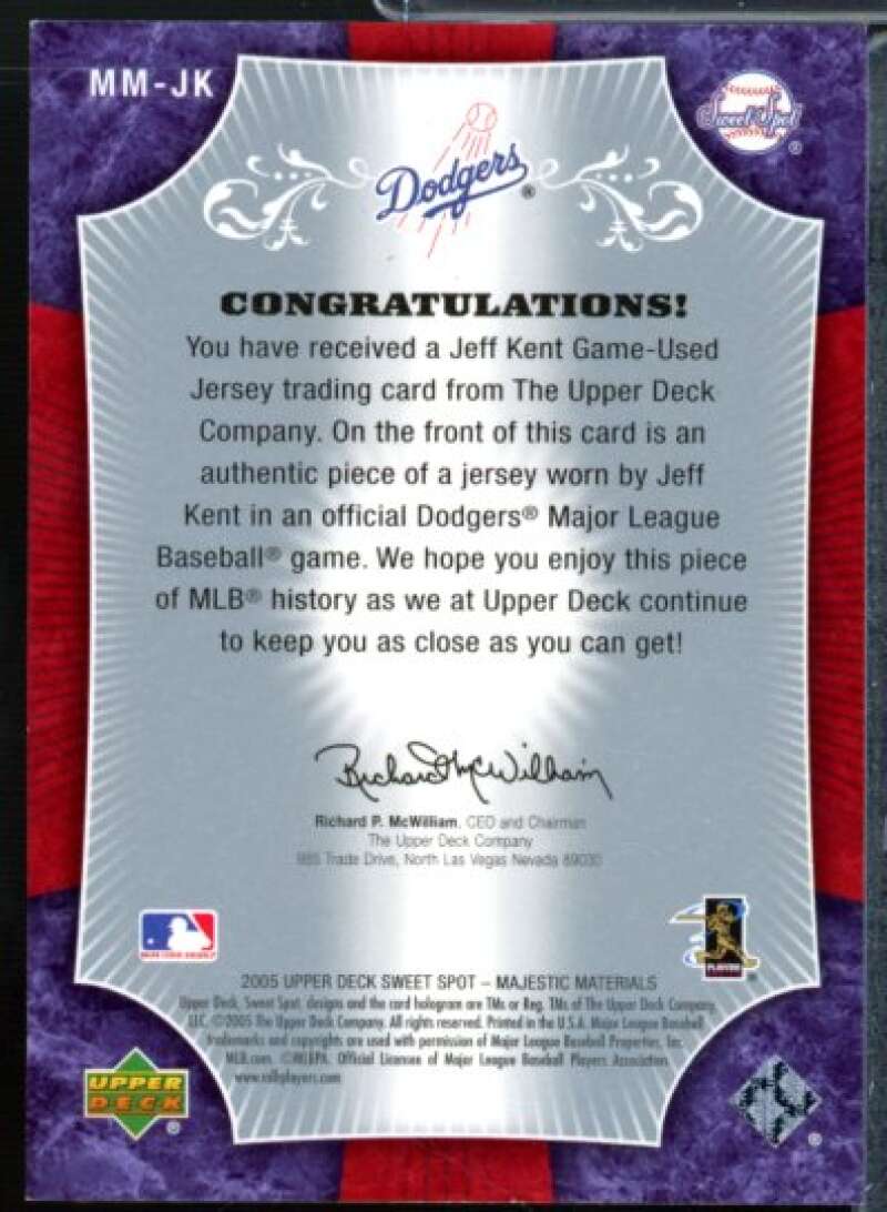 Jeff Kent Card 2005 Sweet Spot Majestic Materials #MMJK  Image 2