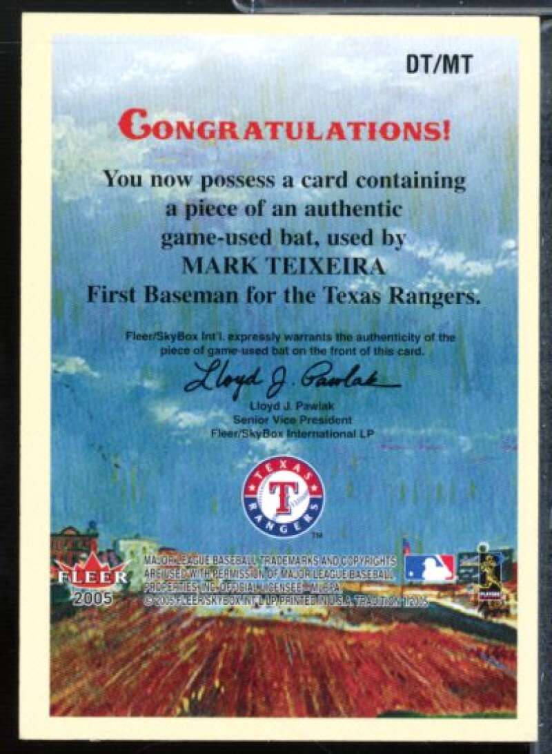 Mark Teixeira Bat Card 2005 Fleer Tradition Diamond Tributes Game Used #MT  Image 2