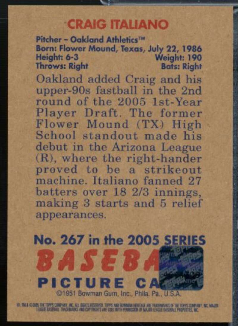 Craig Italiano Autograph FY Rookie Card 2005 Bowman Heritage #267  Image 2