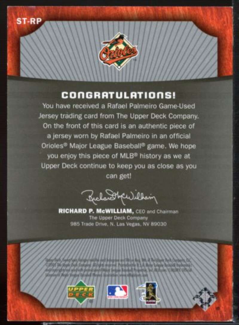 Rafael Palmeiro Card 2005 Sweet Spot Sweet Threads #STRP  Image 2