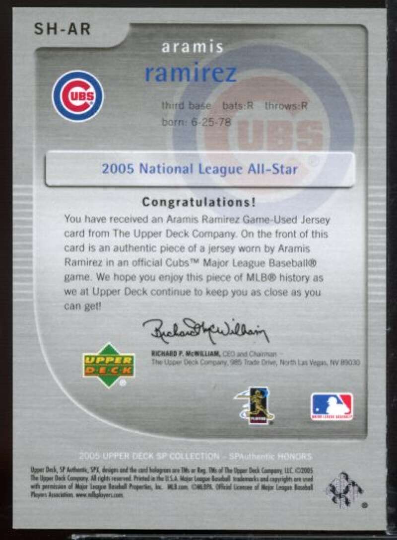 Aramis Ramirez Card 2005 SP Authentic Honors Jersey #AR  Image 2