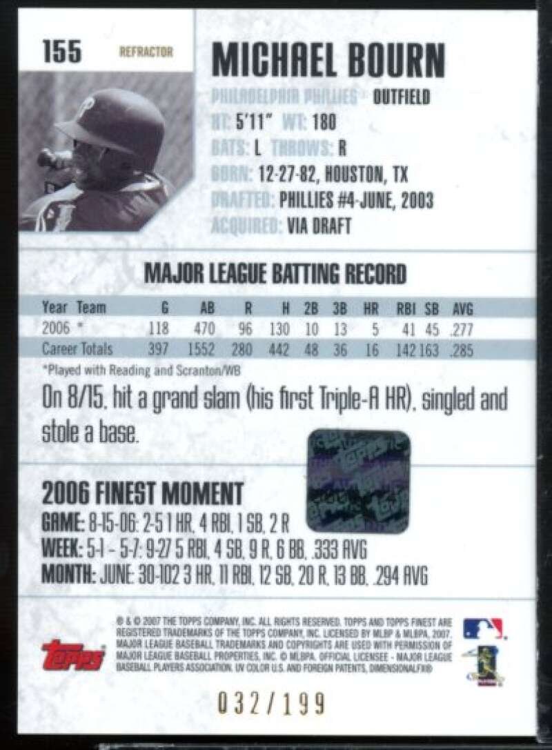 Michael Bourn AU Rookie Card 2007 Finest Refractors Green #155  Image 2