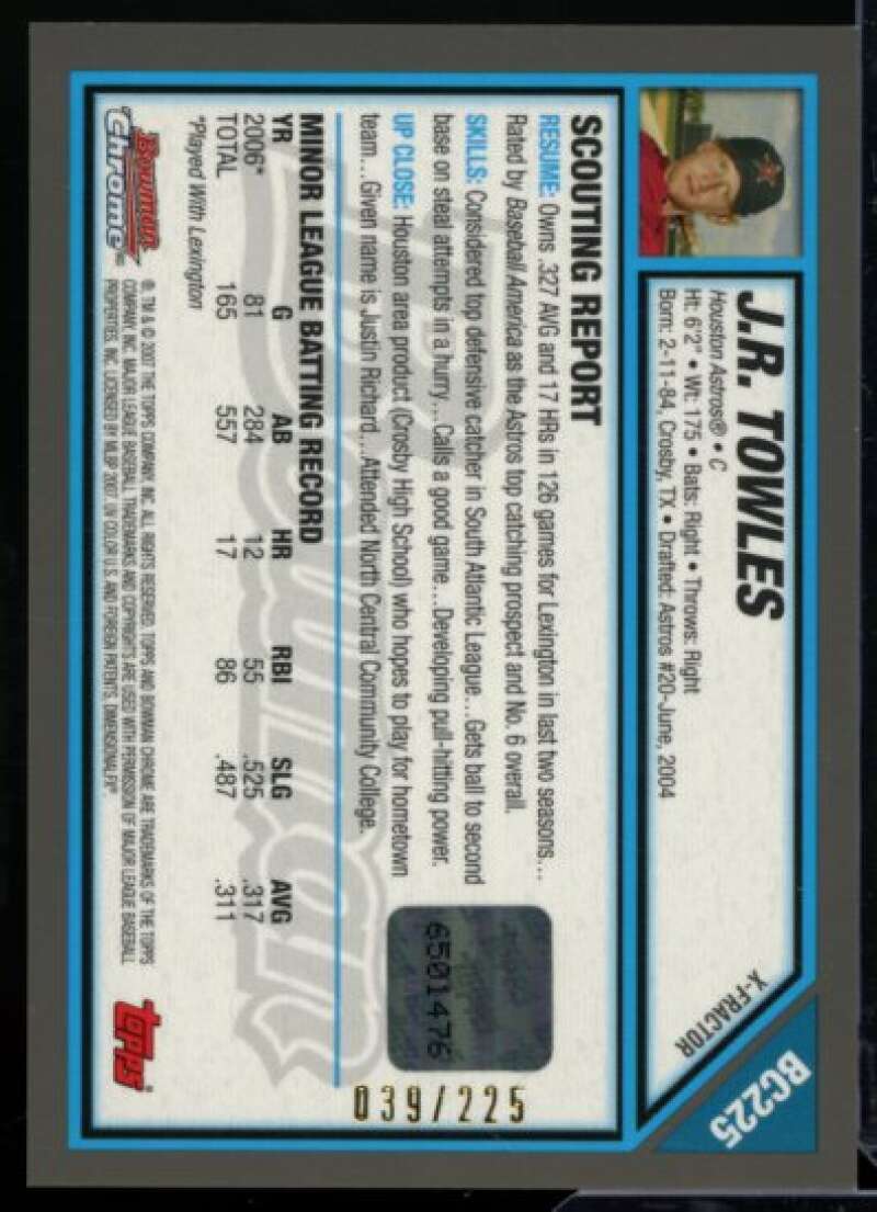 J.R. Towles AU Rookie Card 2007 Bowman Chrome Prospects X-Fractors #BC225  Image 2