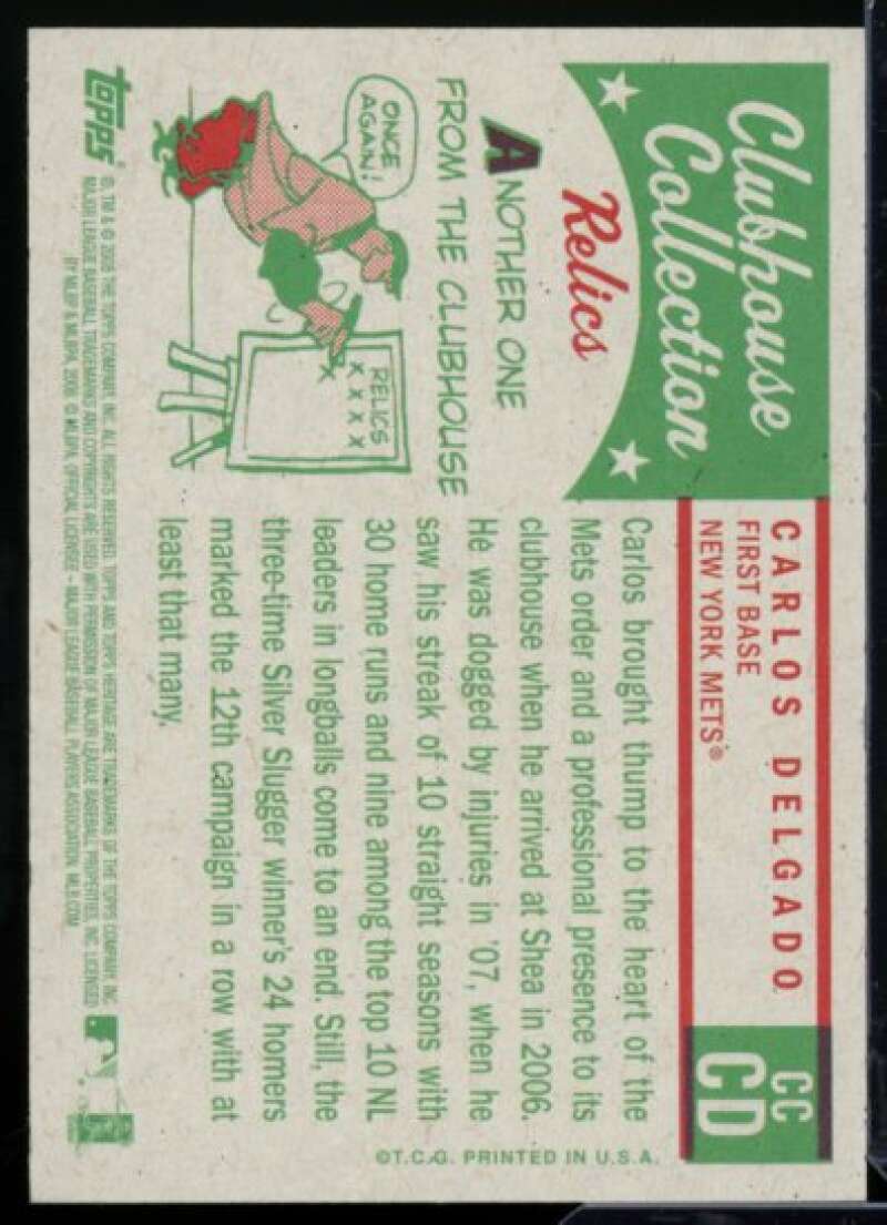 Carlos Delgado C Card 2008 Topps Heritage Clubhouse Collection Relics #CD  Image 2