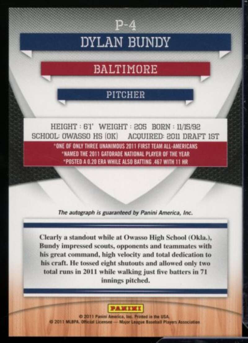 Dylan Bundy AU Rookie Card 2011 Donruss Elite Extra Edition Prospects #P4  Image 2